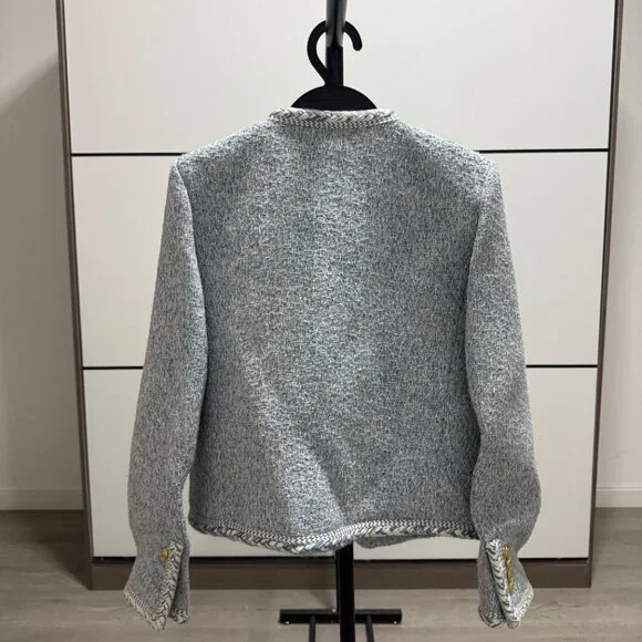 Celine Blue Tweed Wool Blend Jacket - Picture 3 of 9